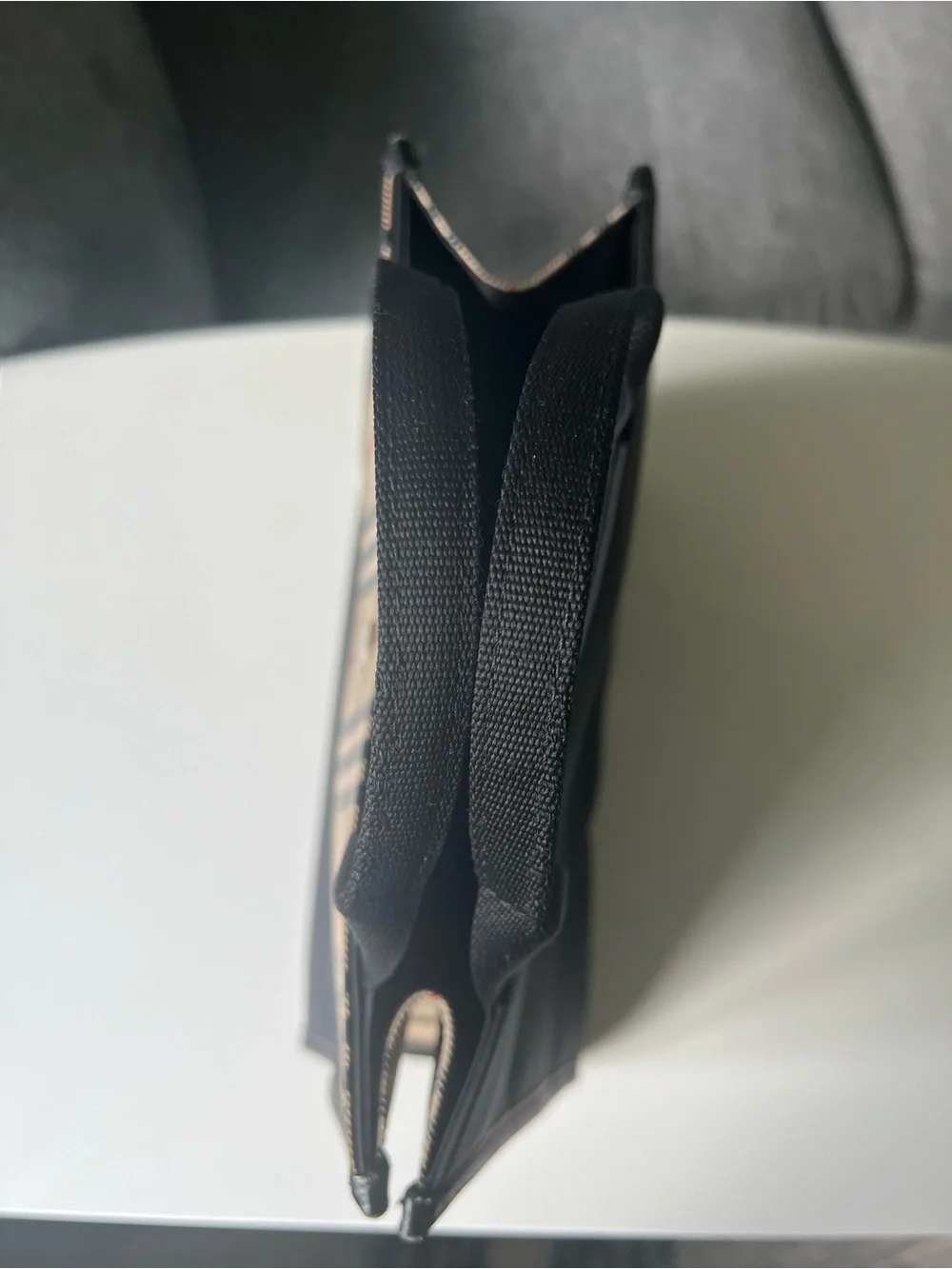 Burberry Black Canvas Tote with Beige Plaid Trim - Handheld Bag
